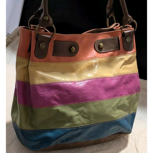 Liz Claiborne Liz & Co Axcess Striped Faux Leather Tote Shoulder Bag 16" X 12" - Picture 2 of 13